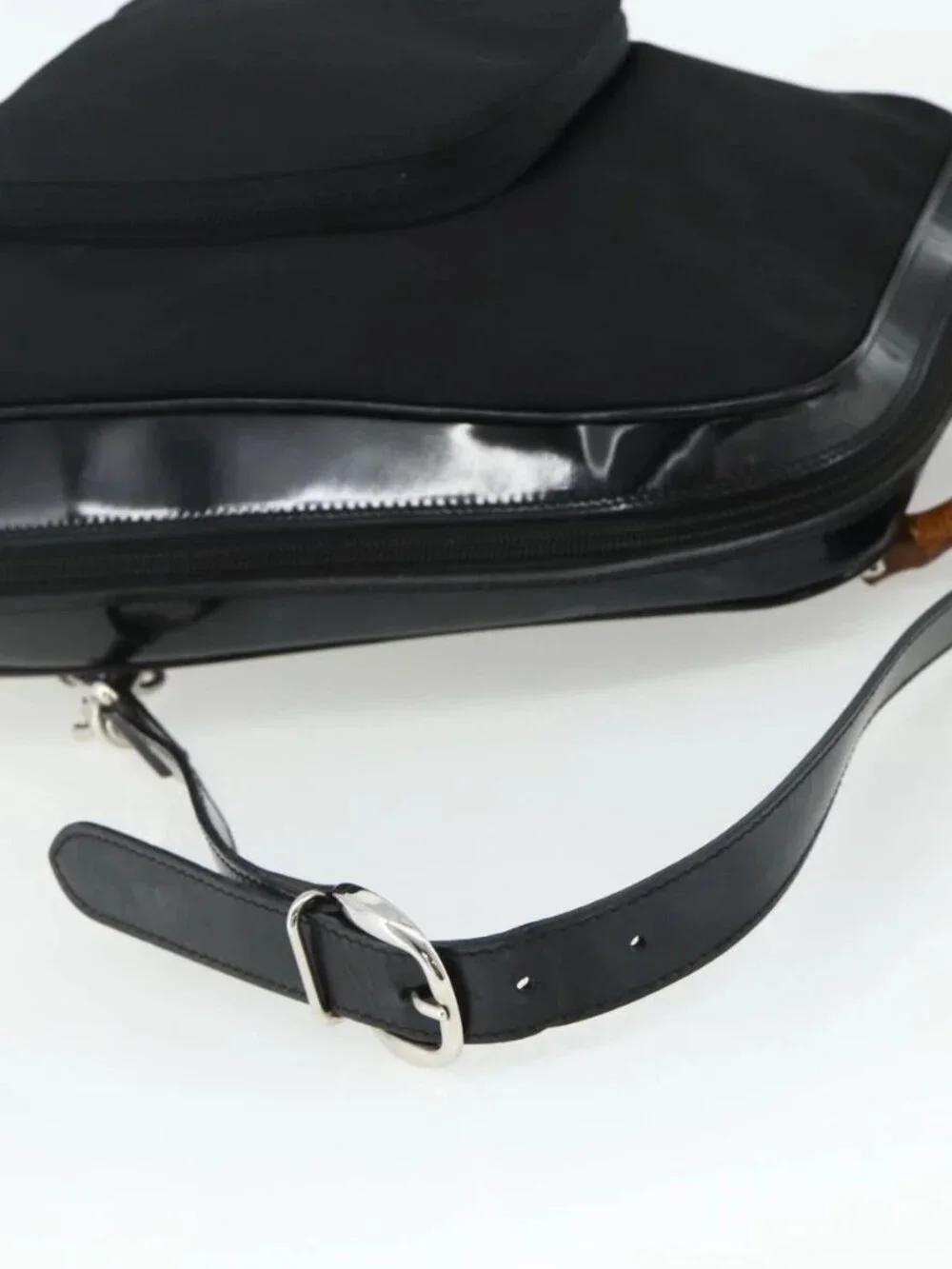 GUCCI Bamboo Bag Patent leather Black Silver 003 2058 0059 5 Auth ka4208